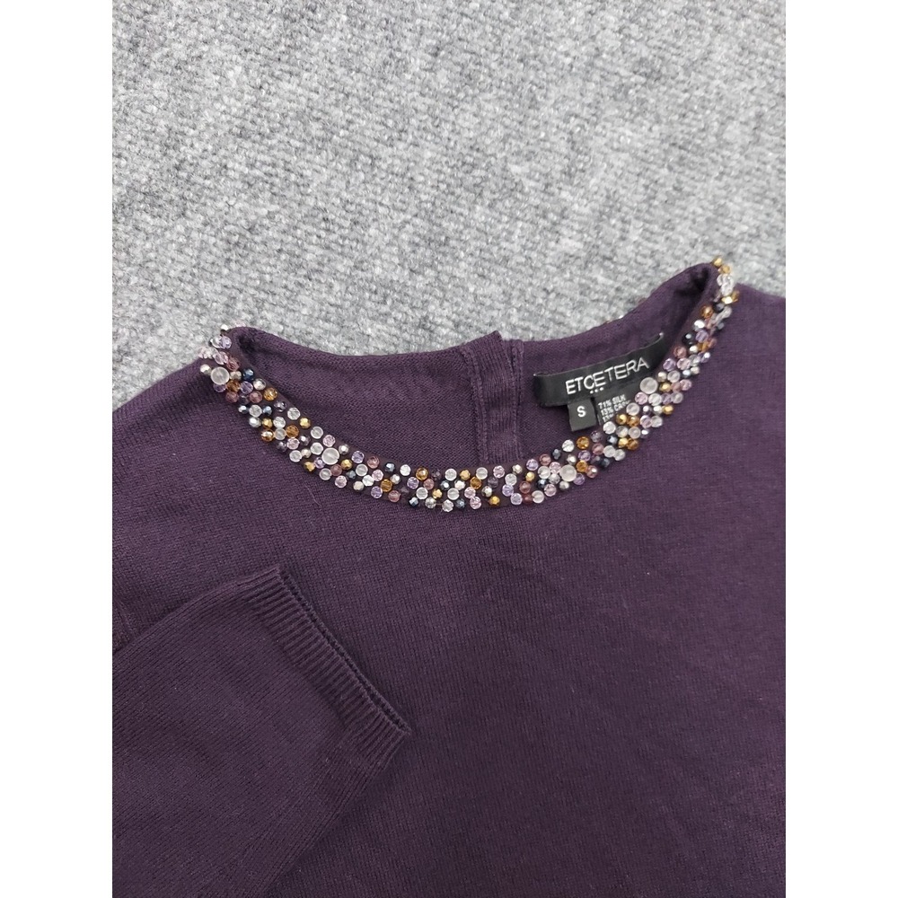 Etcetera Sweater Top Womens Small Purple Silk Cashmere Beaded Neckline‎ Career